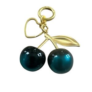 🦚🍒 Teal Cherry Bag Charm – Gold Heart Purse Keychain 💙💚